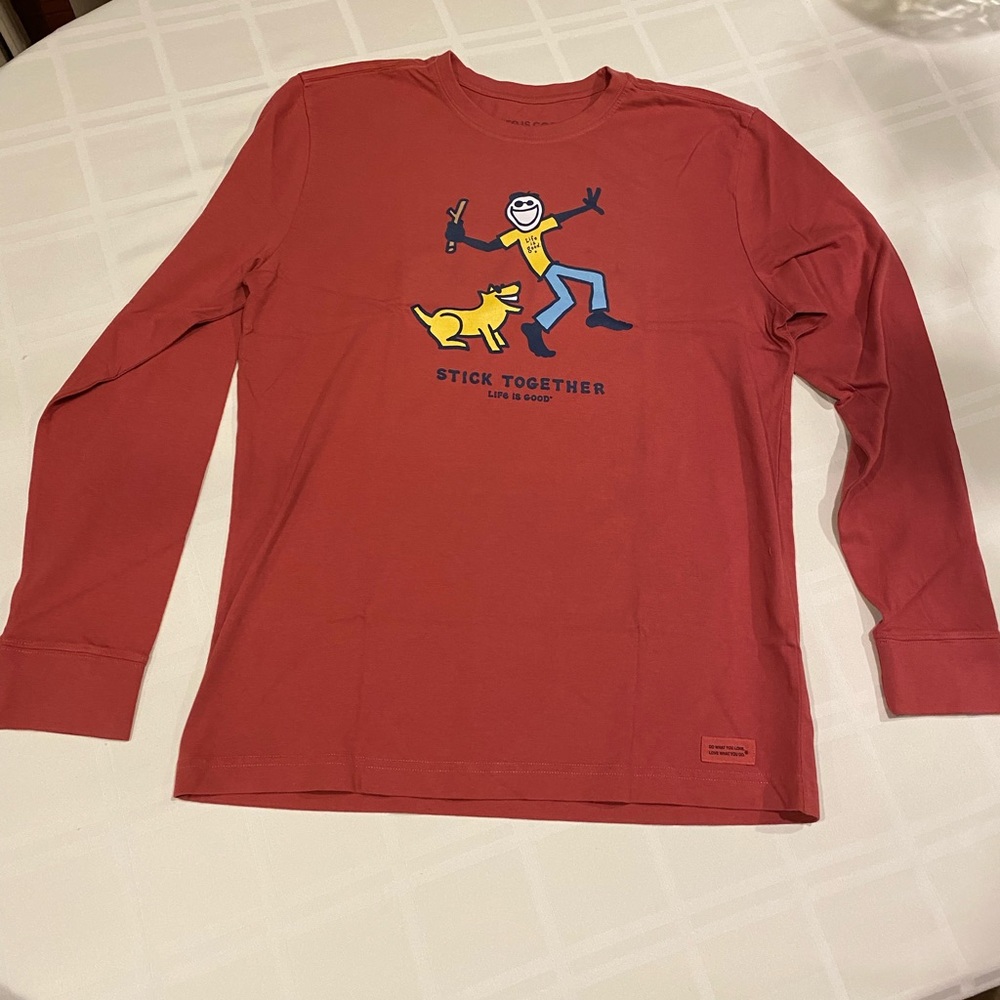 Men's Life Is Good Long Sleeve Red T-shirt "stick Together" Size Small